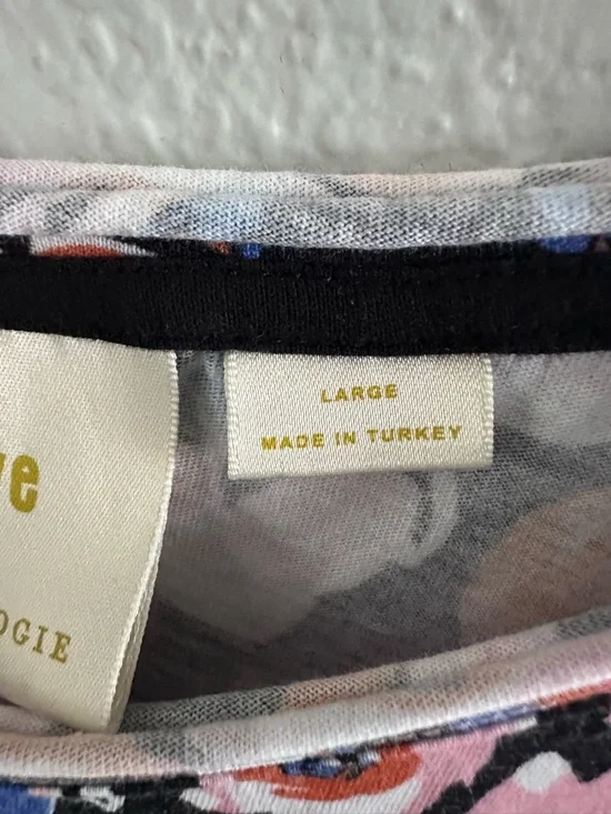 Maeve Anthropologie Floral Graphic Tee 86 Short Sleeve Top Black Pink Size Large - Picture 6 of 9